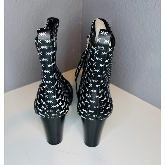 Women's Kendall + Kylie Black White Monogram Heeled Ankle Boots - Picture 4 of 7